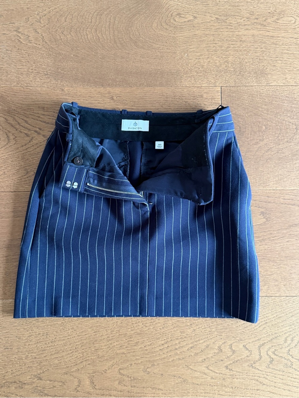Babaton Navy Pinstripe skirt